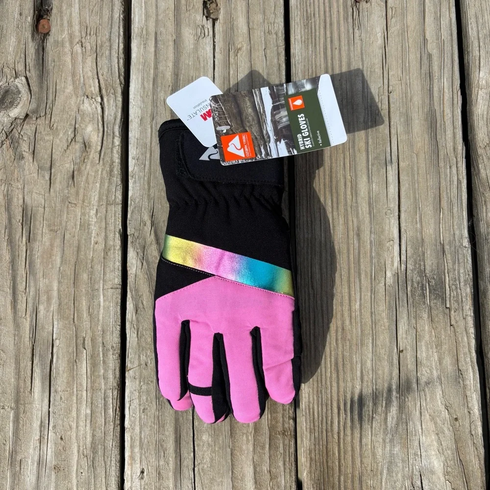 Girls Hybrid winter ski gloves size S/M waterproof sport reflective